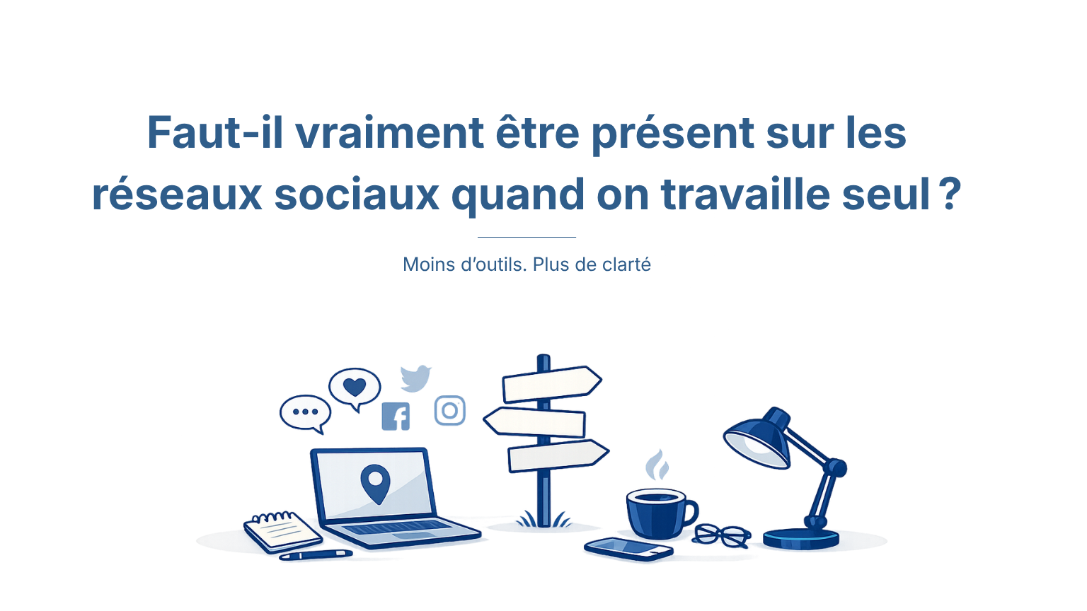 Illustration sur la question de la présence sur les réseaux sociaux quand on travaille seul.